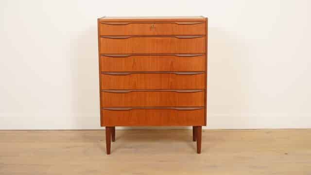 Vintage Deense Ladekast Teak 6 Lades 103 Cm
