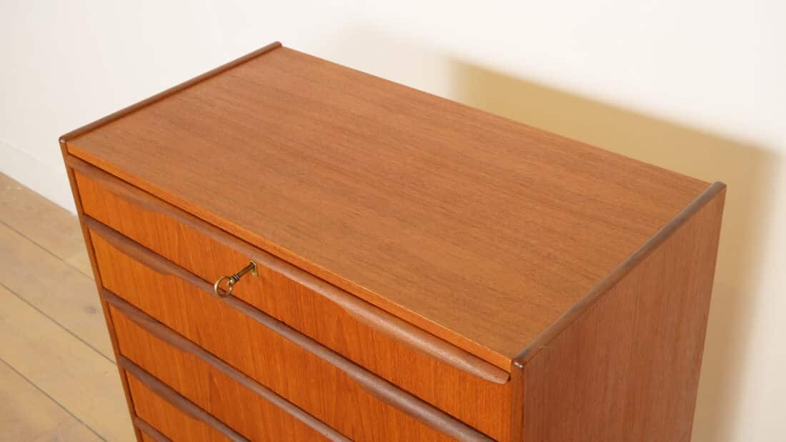Vintage Deense Ladekast Teak 6 Lades 103 Cm