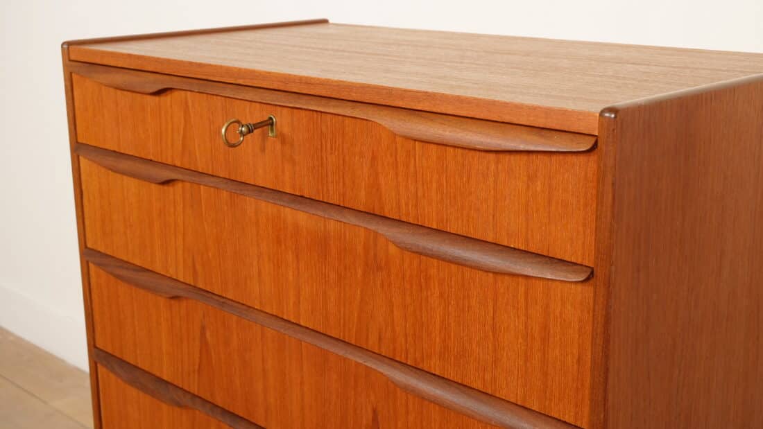 Vintage Deense Ladekast Teak 6 Lades 103 Cm