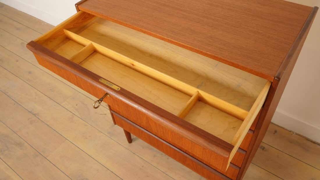 Vintage Deense Ladekast Teak 6 Lades 103 Cm