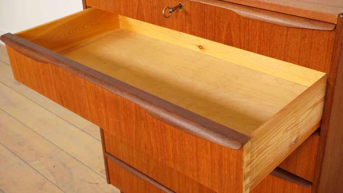Vintage Deense Ladekast Teak 6 Lades 103 Cm