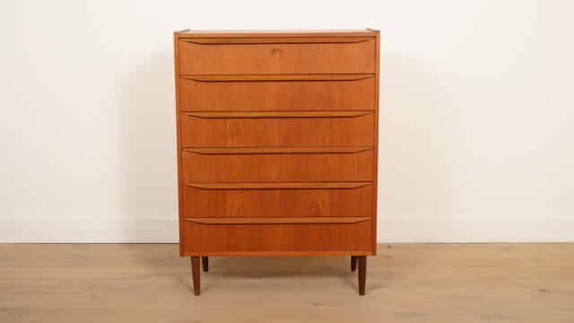 Vintage Deense Ladekast Teak 6 Lades 108 Cm