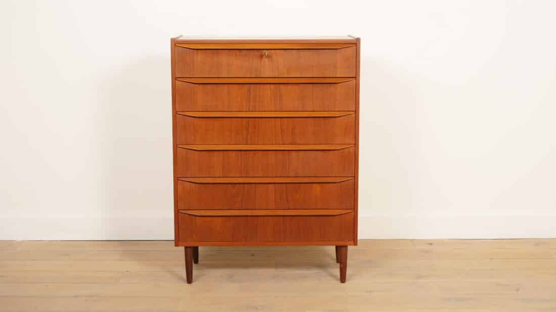 Vintage Deense Ladekast Teak 6 Lades 108 Cm