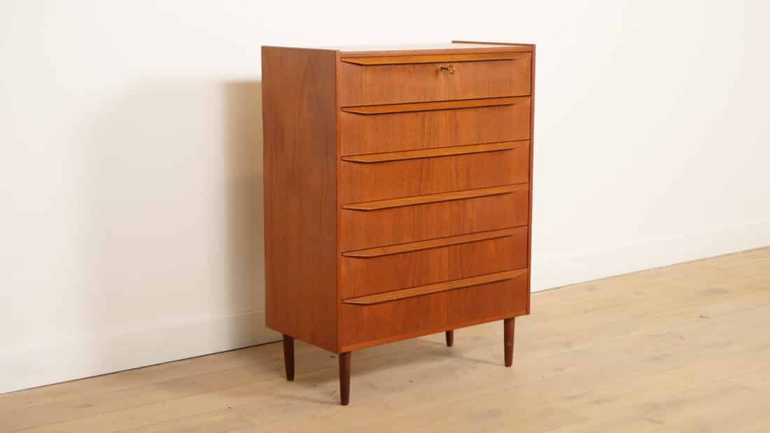 Vintage Deense Ladekast Teak 6 Lades 108 Cm