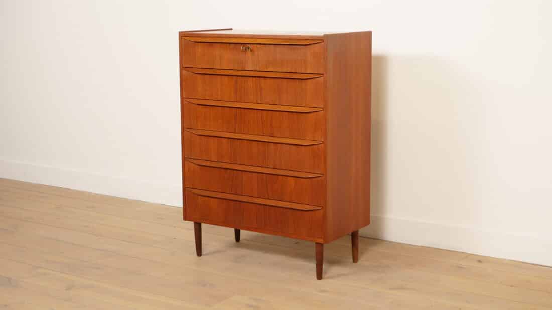 Vintage Deense Ladekast Teak 6 Lades 108 Cm