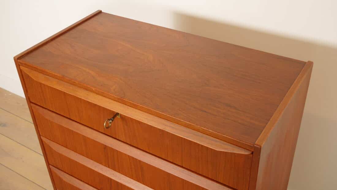 Vintage Deense Ladekast Teak 6 Lades 108 Cm