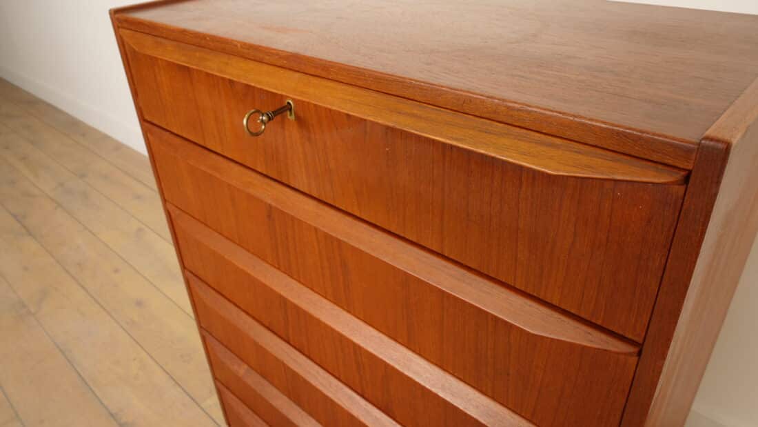 Vintage Deense Ladekast Teak 6 Lades 108 Cm