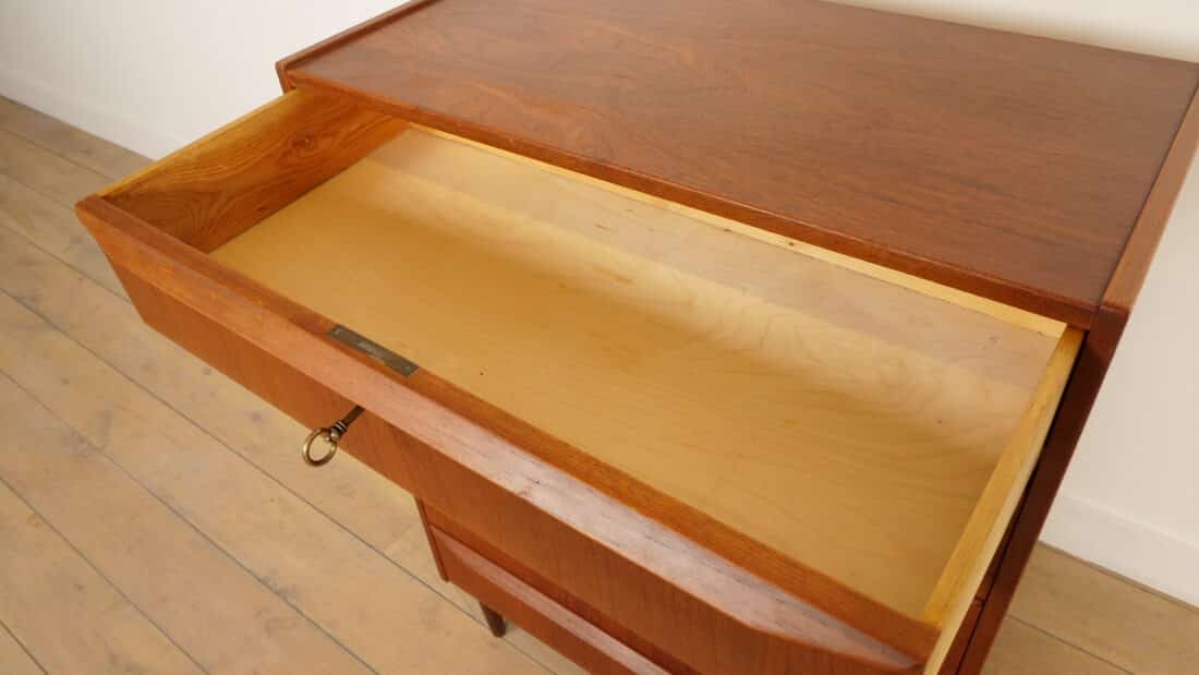 Vintage Deense Ladekast Teak 6 Lades 108 Cm