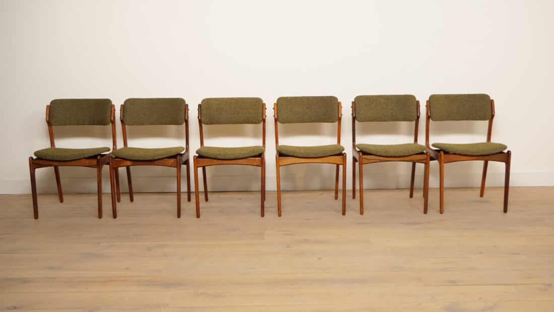 6 X Eetkamerstoelen Erik Buch Model 49 Teak Opnieuw Gestoffeerd