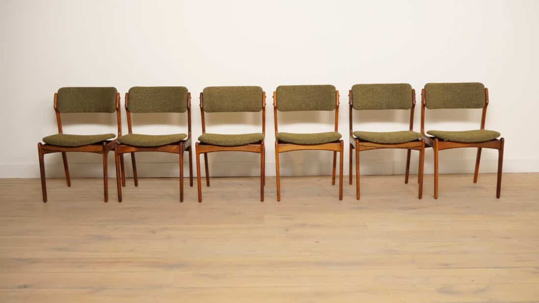 6 X Eetkamerstoelen Erik Buch Model 49 Teak Opnieuw Gestoffeerd