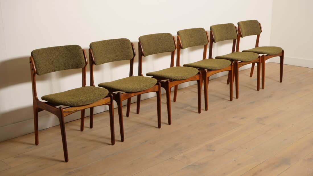 6 X Eetkamerstoelen Erik Buch Model 49 Teak Opnieuw Gestoffeerd