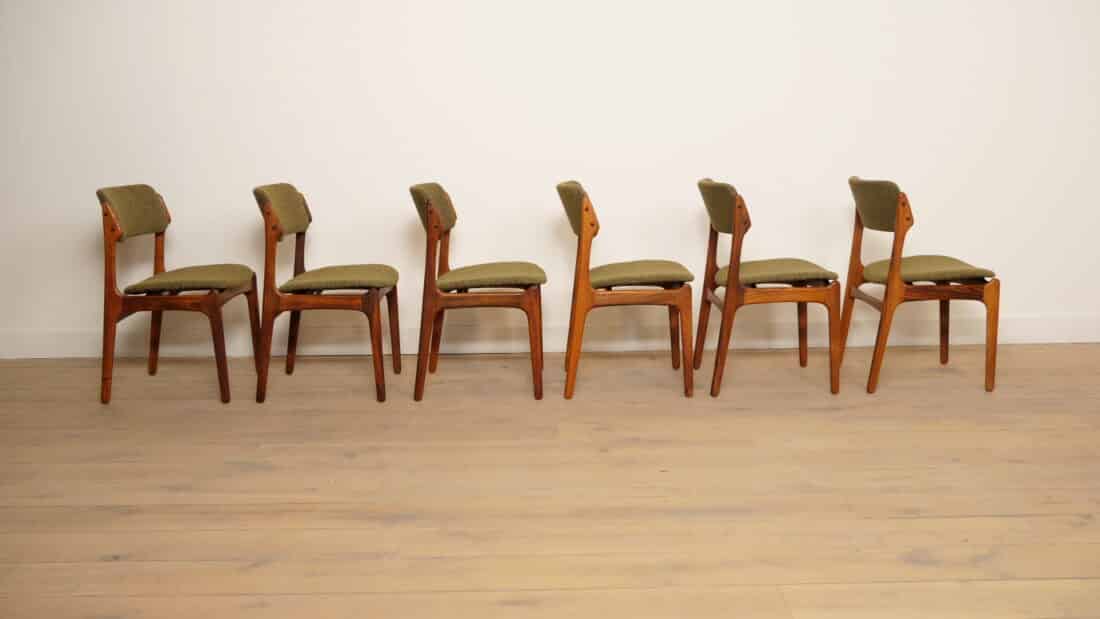 6 X Eetkamerstoelen Erik Buch Model 49 Teak Opnieuw Gestoffeerd