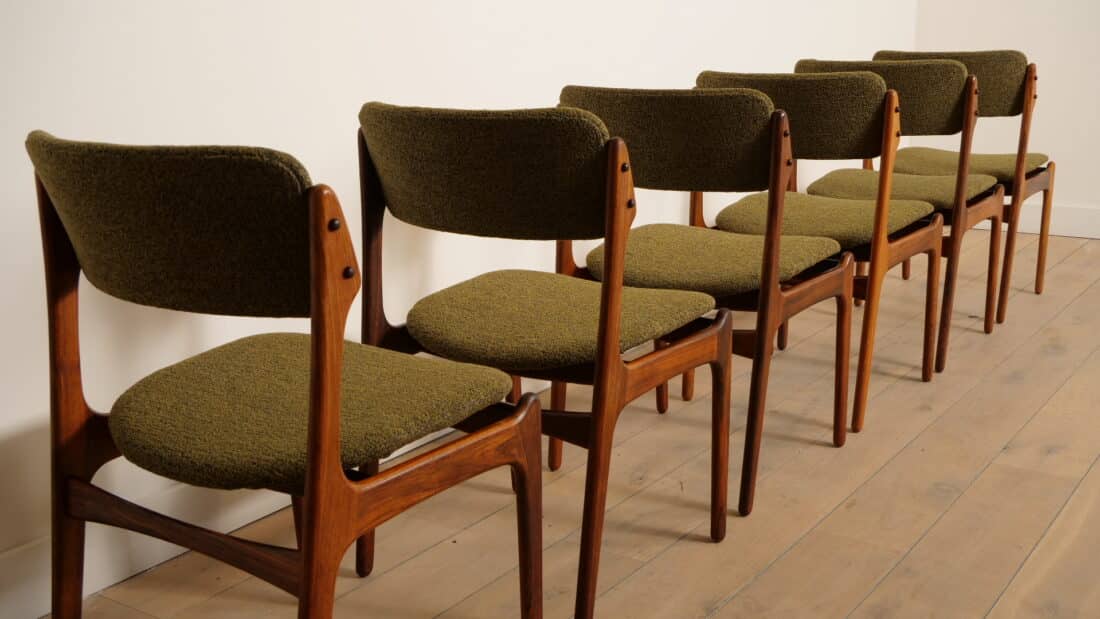 6 X Eetkamerstoelen Erik Buch Model 49 Teak Opnieuw Gestoffeerd