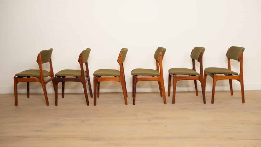6 X Eetkamerstoelen Erik Buch Model 49 Teak Opnieuw Gestoffeerd