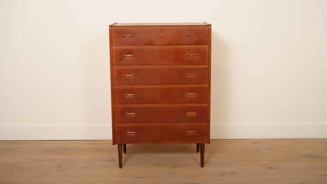 Vintage Deense Ladekast Teak 6 Lades 104 Cm