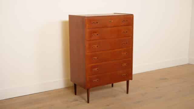Vintage Deense Ladekast Teak 6 Lades 104 Cm