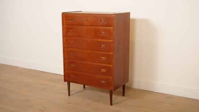 Vintage Deense Ladekast Teak 6 Lades 104 Cm