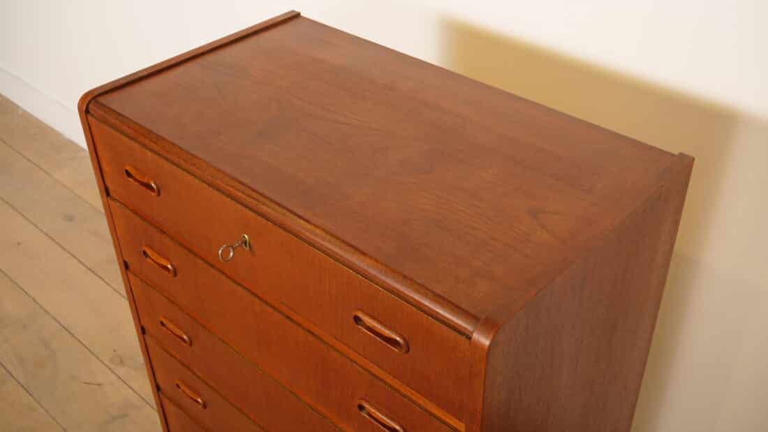 Vintage Deense Ladekast Teak 6 Lades 104 Cm
