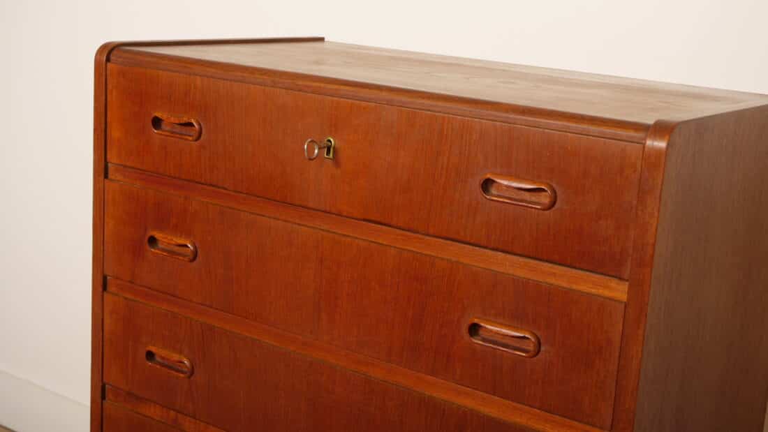 Vintage Deense Ladekast Teak 6 Lades 104 Cm