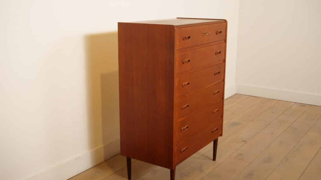 Vintage Deense Ladekast Teak 6 Lades 104 Cm
