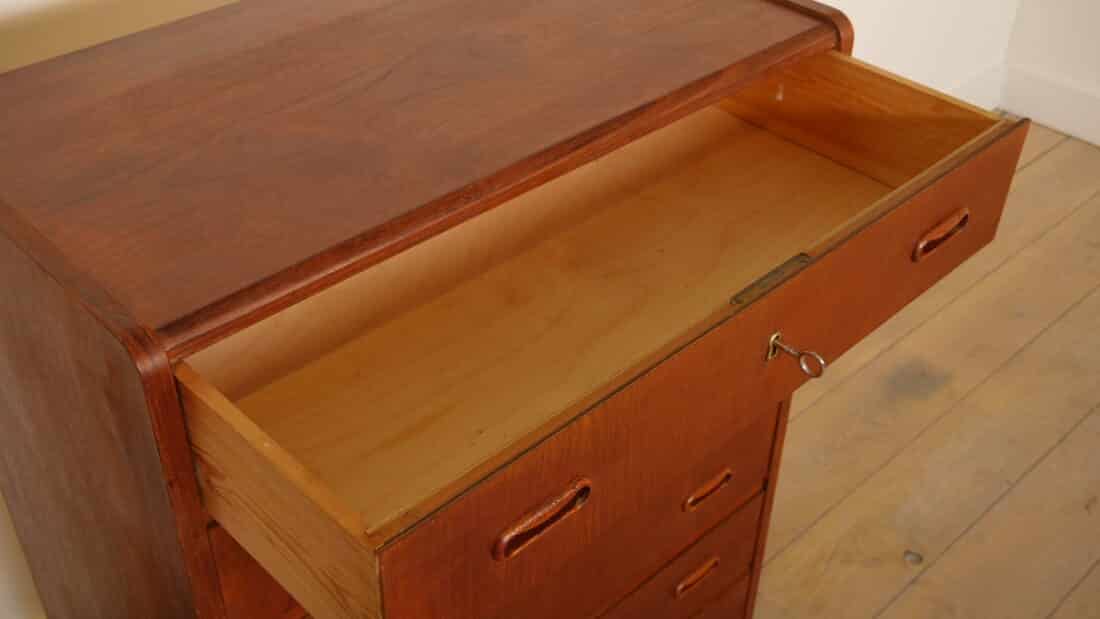 Vintage Deense Ladekast Teak 6 Lades 104 Cm