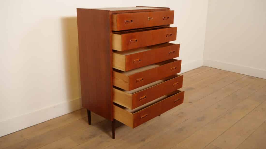 Vintage Deense Ladekast Teak 6 Lades 104 Cm