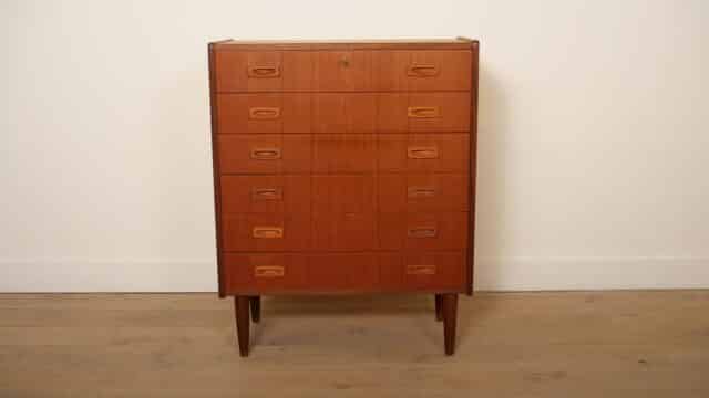 Vintage Deense Ladekast Teak 6 Lades 101 Cm