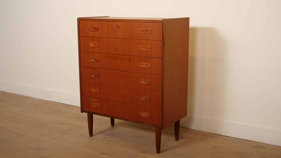 Vintage Deense Ladekast Teak 6 Lades 101 Cm
