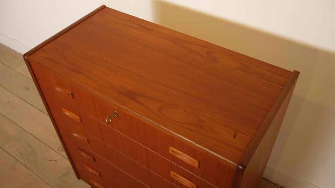 Vintage Deense Ladekast Teak 6 Lades 101 Cm