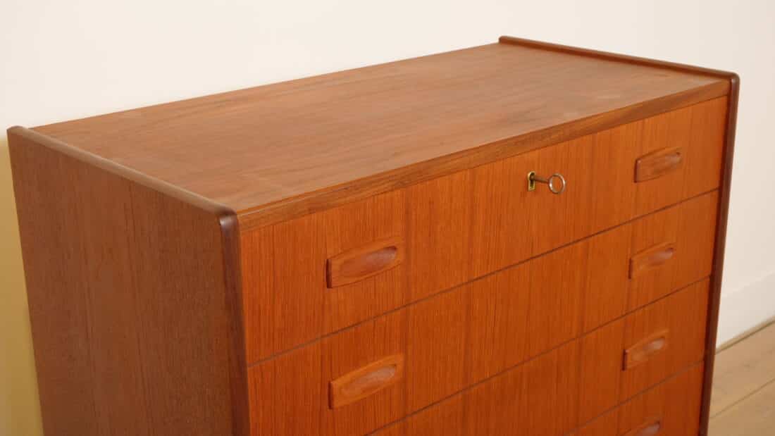 Vintage Deense Ladekast Teak 6 Lades 101 Cm