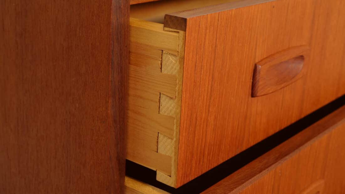 Vintage Deense Ladekast Teak 6 Lades 101 Cm
