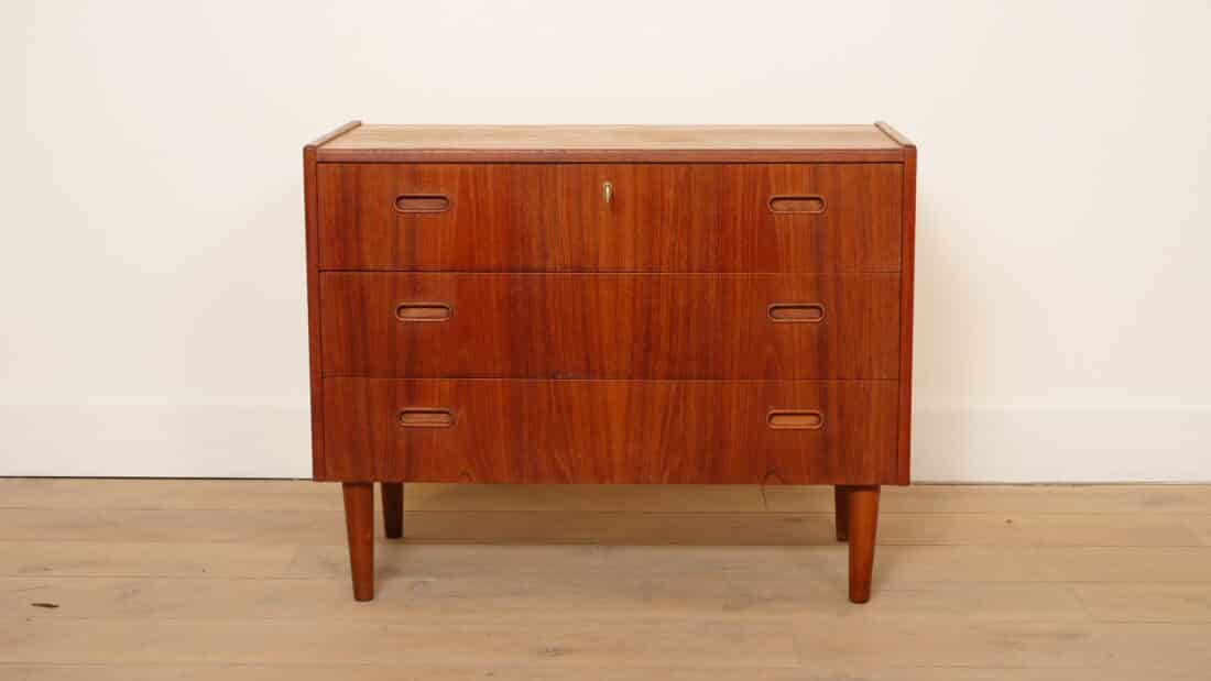 Vintage Deense Ladekast Teak 3 Lades
