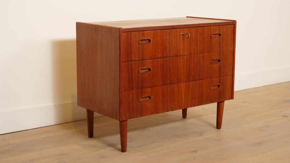 Vintage Deense Ladekast Teak 3 Lades