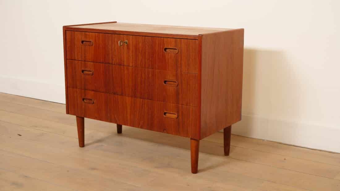 Vintage Deense Ladekast Teak 3 Lades