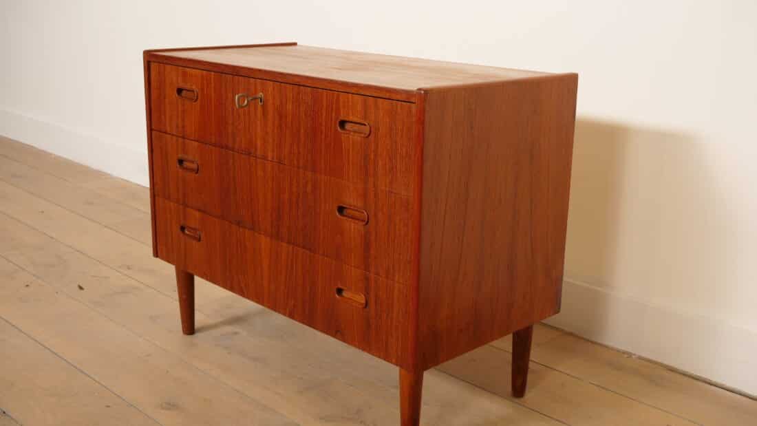 Vintage Deense Ladekast Teak 3 Lades