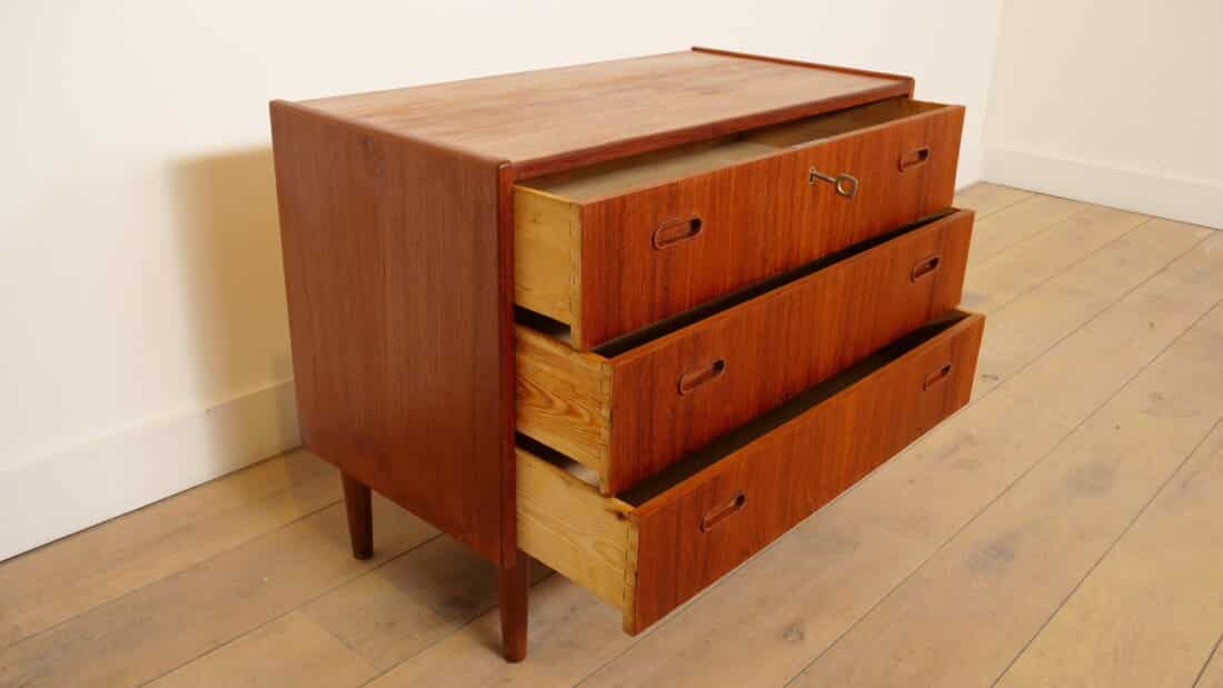 Vintage Deense Ladekast Teak 3 Lades