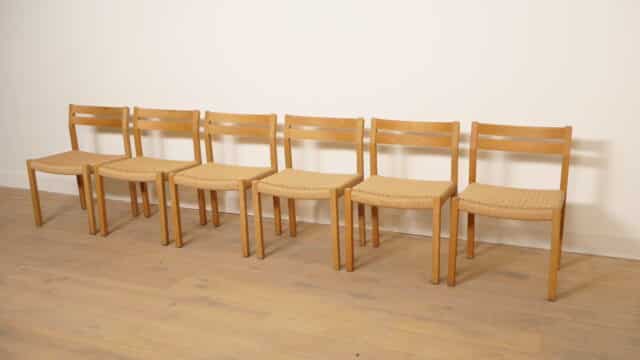 6 X Eetkamerstoel Jorgen Henrik Mller Model 401 Papercord Eiken Gerestaureerd