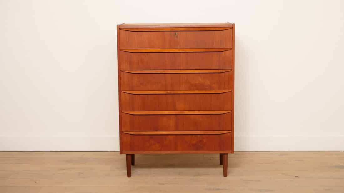 Vintage Deense Ladekast Teak 6 Lades 108 Cm Vintage Deense Ladekast Teak 6 Lades 108 Cm