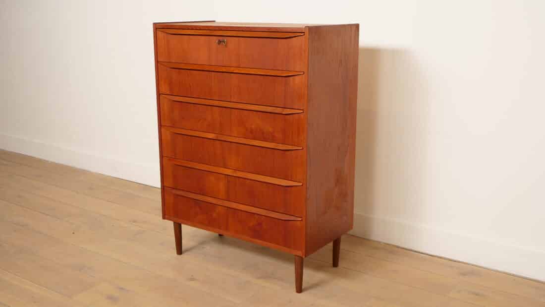 Vintage Deense Ladekast Teak 6 Lades 108 Cm Vintage Deense Ladekast Teak 6 Lades 108 Cm