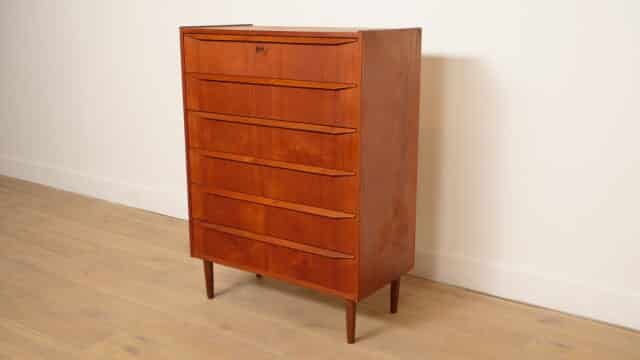 Vintage Deense Ladekast Teak 6 Lades 108 Cm
