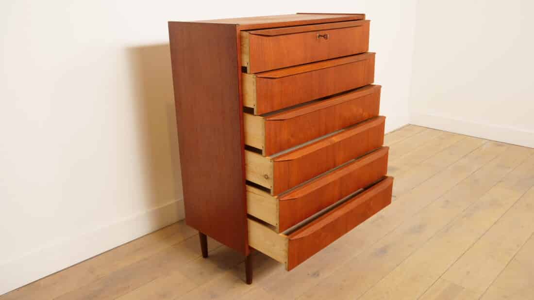 Vintage Deense Ladekast Teak 6 Lades 108 Cm Vintage Deense Ladekast Teak 6 Lades 108 Cm