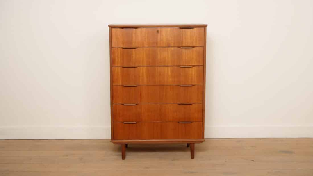 Vintage Deense Ladekast Teak 6 Lades 121 Cm Vintage Deense Ladekast Teak 6 Lades 121 Cm