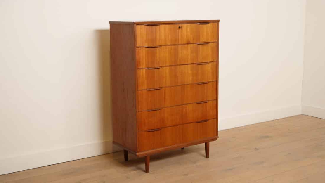 Vintage Deense Ladekast Teak 6 Lades 121 Cm Vintage Deense Ladekast Teak 6 Lades 121 Cm