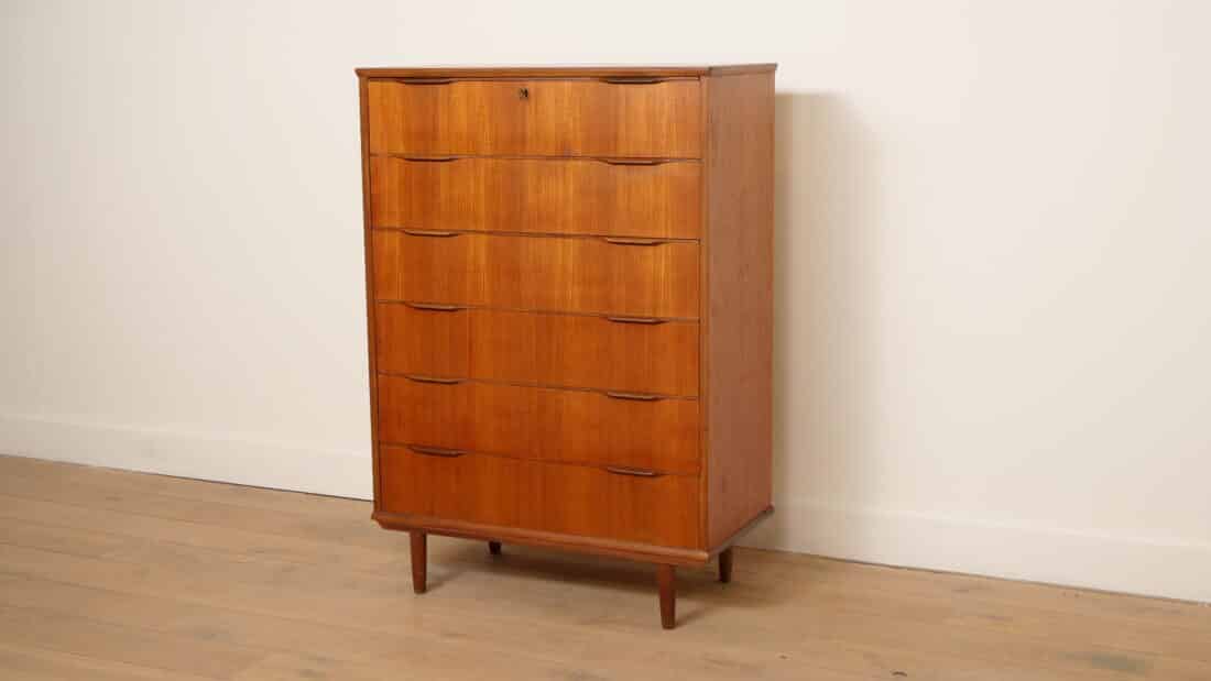 Vintage Deense Ladekast Teak 6 Lades 121 Cm Vintage Deense Ladekast Teak 6 Lades 121 Cm