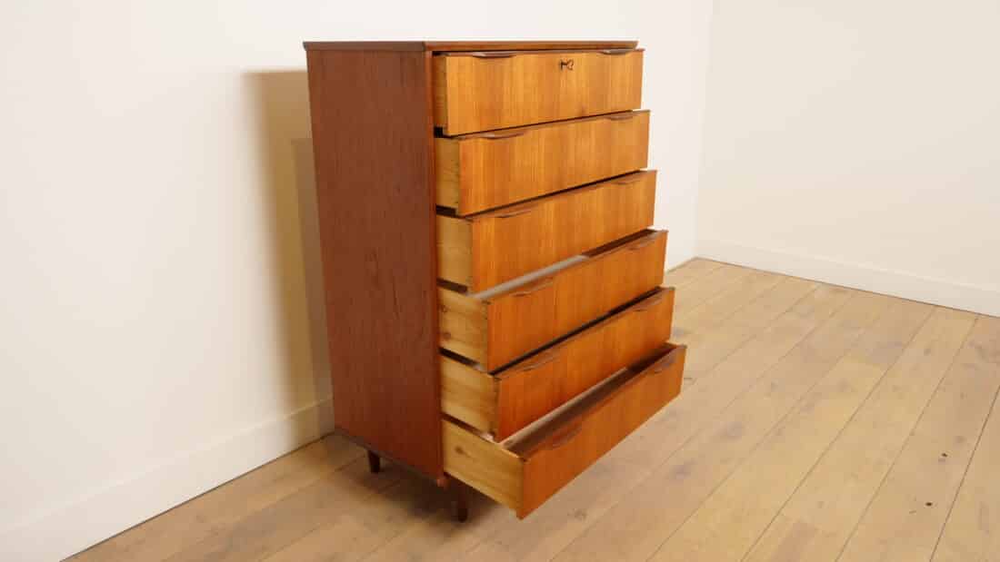 Vintage Deense Ladekast Teak 6 Lades 121 Cm Vintage Deense Ladekast Teak 6 Lades 121 Cm