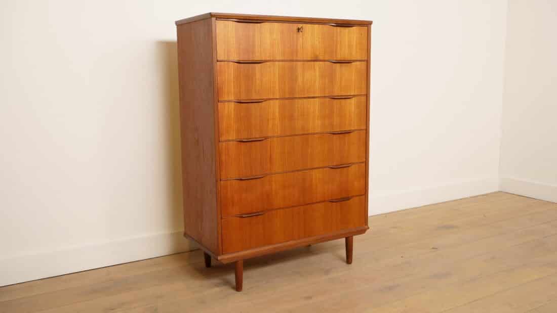 Vintage Deense Ladekast Teak 6 Lades 121 Cm Vintage Deense Ladekast Teak 6 Lades 121 Cm