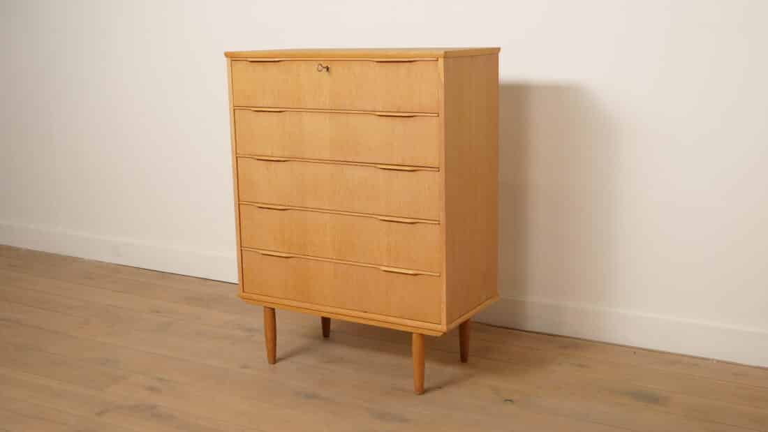 Vintage Deense Ladekast Eiken 5 Lades 112 Cm Vintage Deense Ladekast Eiken 5 Lades 112 Cm