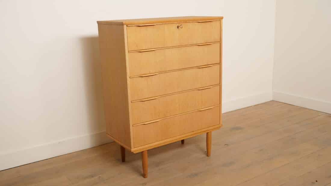 Vintage Deense Ladekast Eiken 5 Lades 112 Cm Vintage Deense Ladekast Eiken 5 Lades 112 Cm