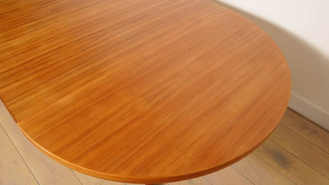 Vintage Eettafel Rond Teak Uitschuifbaar 122 Cm Tot 222 Cm