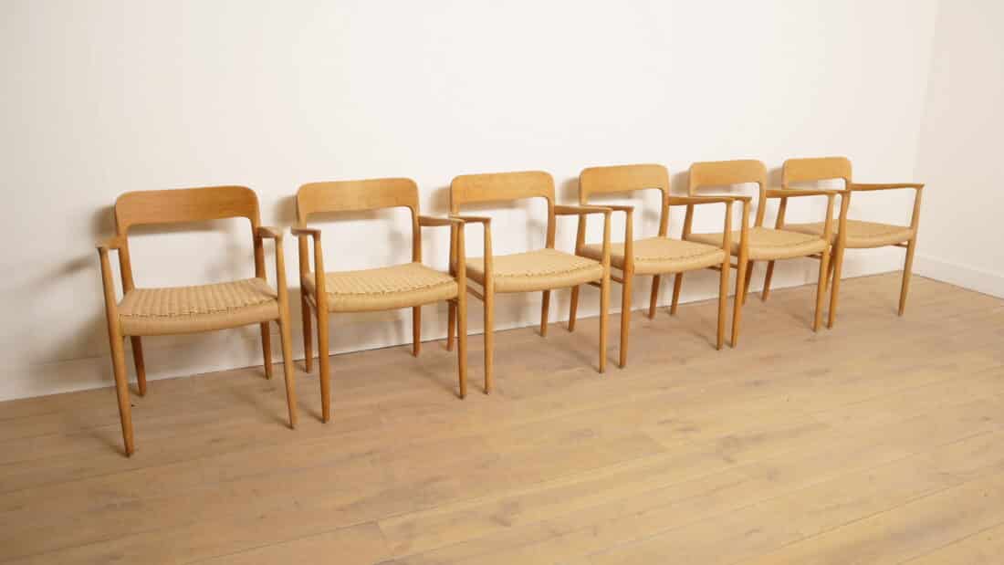 6 X Niels Otto Moller Eetkamerstoelen Model 56 Eiken Gerestaureerd